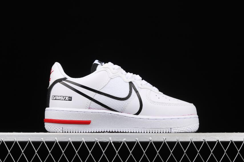 New Drop Nike Air Force 1 React White Black University Red Shoes CD4366 ...
